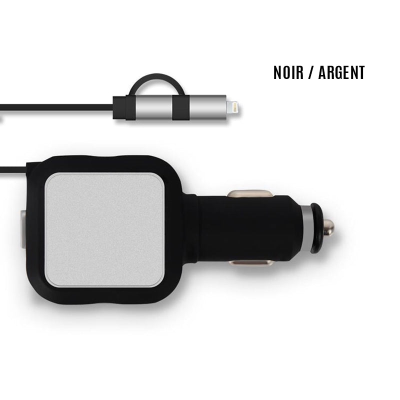 Multi-Device Car Charger with Retractable Charging Cables