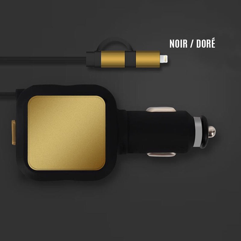 Multi-Device Car Charger with Retractable Charging Cables