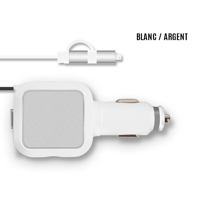 Multi-Device Car Charger with Retractable Charging Cables
