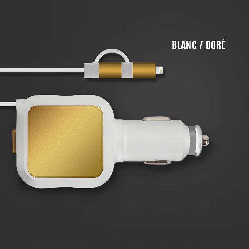 Multi-Device Car Charger with Retractable Charging Cables