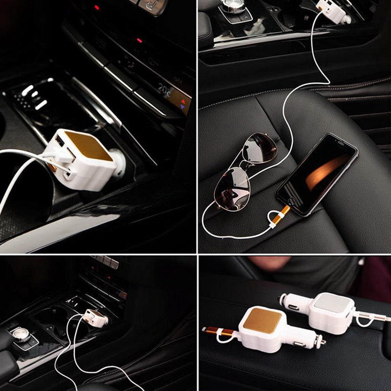 Multi-Device Car Charger with Retractable Charging Cables