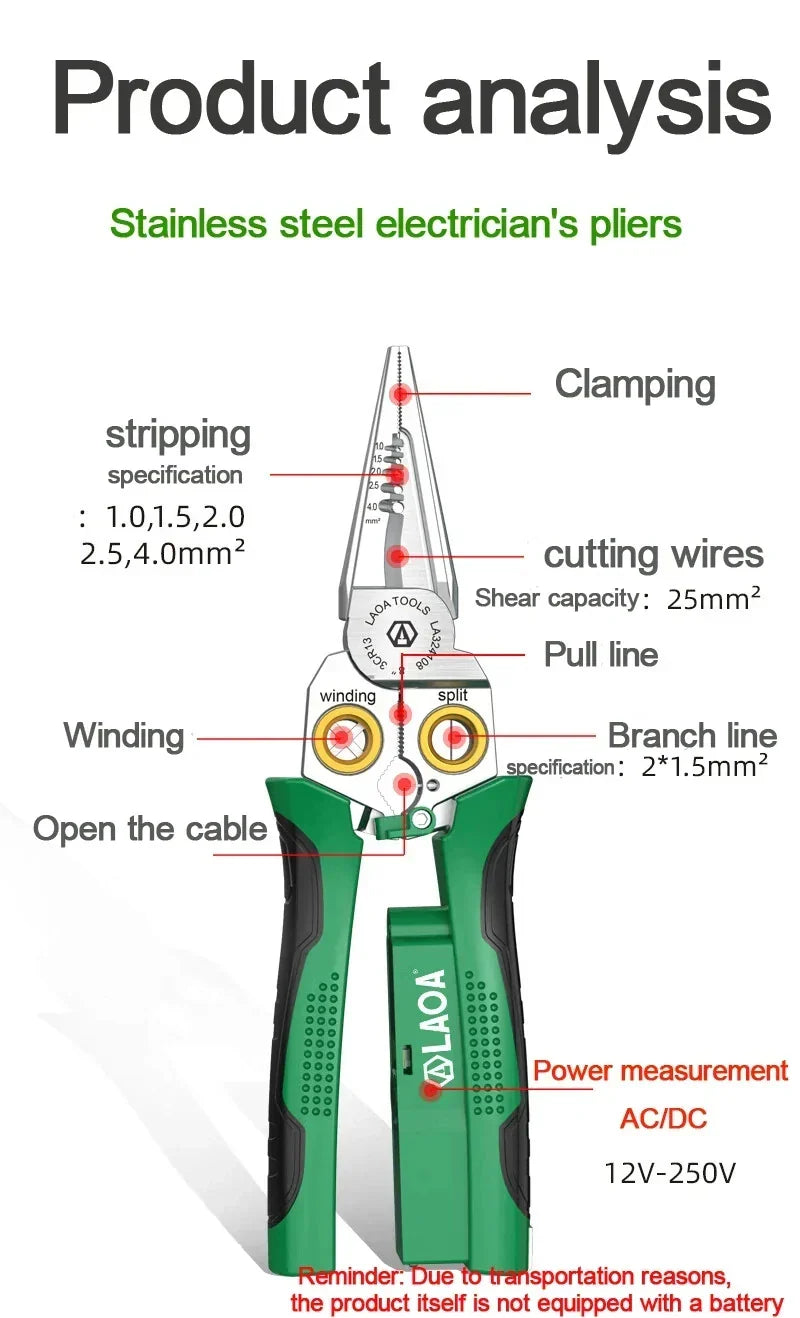 Multi-functional wire stripper with built-in tester