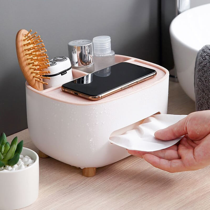 Multifunctional Desktop Tissue Box with Phone Holder