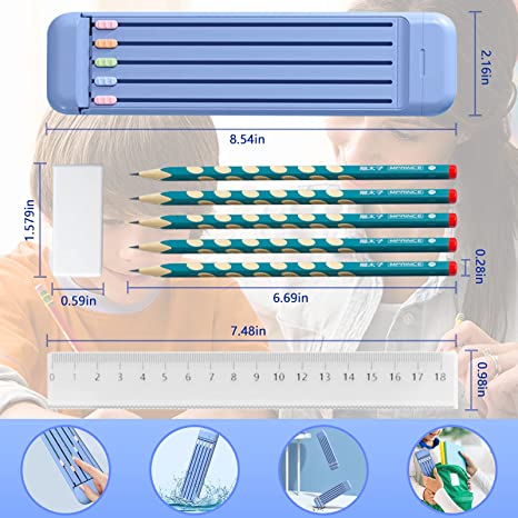 Multifunctional Pencil Case for Kids with 5 Pencils, Eraser and Ruler