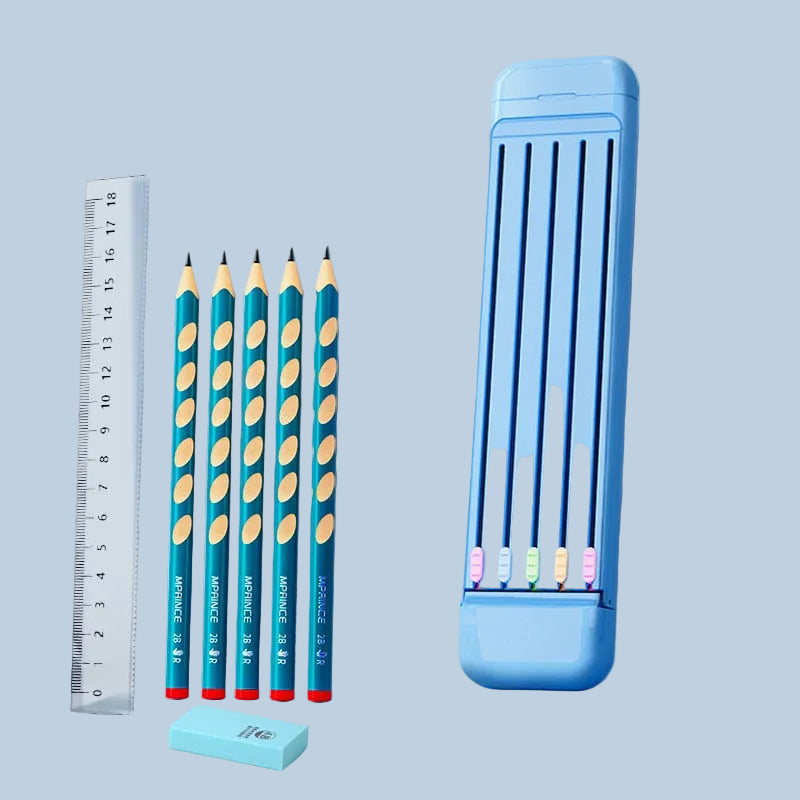 Multifunctional Pencil Case for Kids with 5 Pencils, Eraser and Ruler