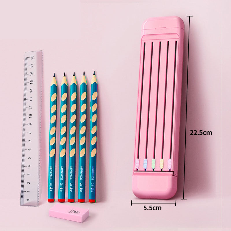 Multifunctional Pencil Case for Kids with 5 Pencils, Eraser and Ruler