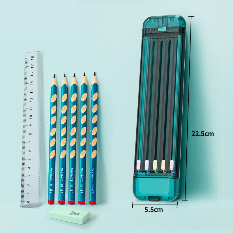 Multifunctional Pencil Case for Kids with 5 Pencils, Eraser and Ruler