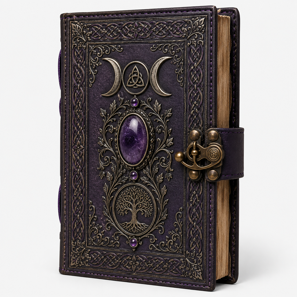 Mystical Triple Moon Journal with Tree of Life and Decorative Amethyst