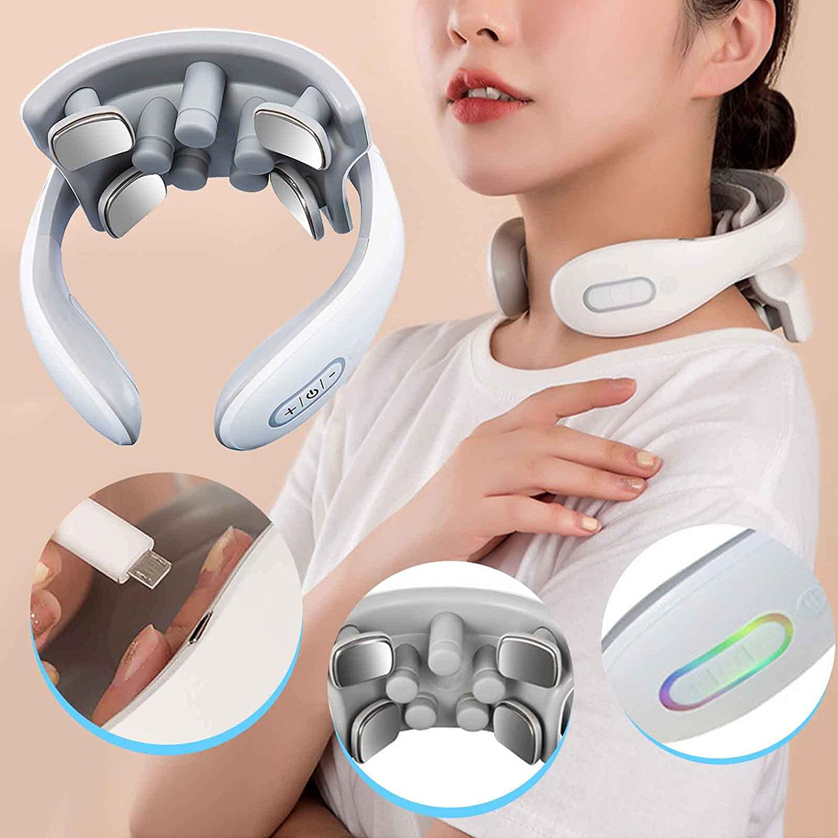 Neck Massager with Heat – Smart Pain Relief Massager with 4 Deep Tissue Trigger Point Heads