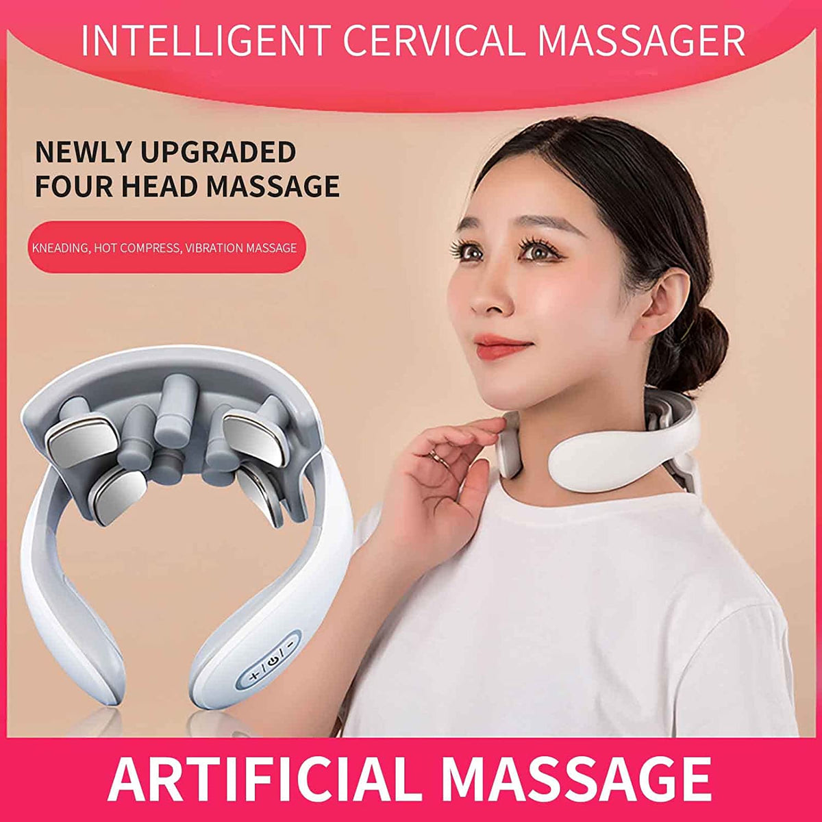 Neck Massager with Heat – Smart Pain Relief Massager with 4 Deep Tissue Trigger Point Heads