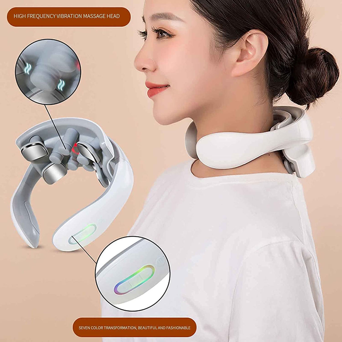 Neck Massager with Heat – Smart Pain Relief Massager with 4 Deep Tissue Trigger Point Heads