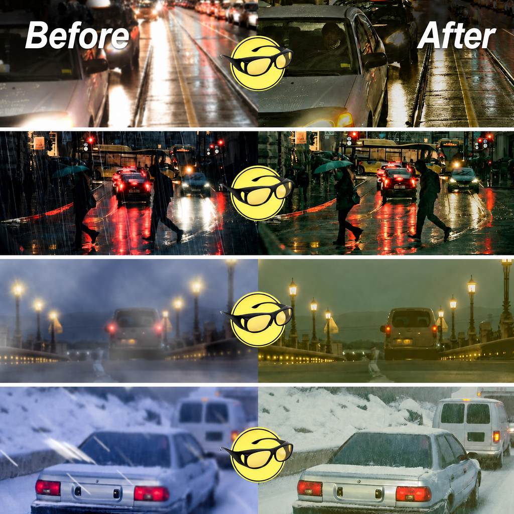 Night driving glasses with amber lenses and side lenses, fit over prescription glasses, lightweight polycarbonate