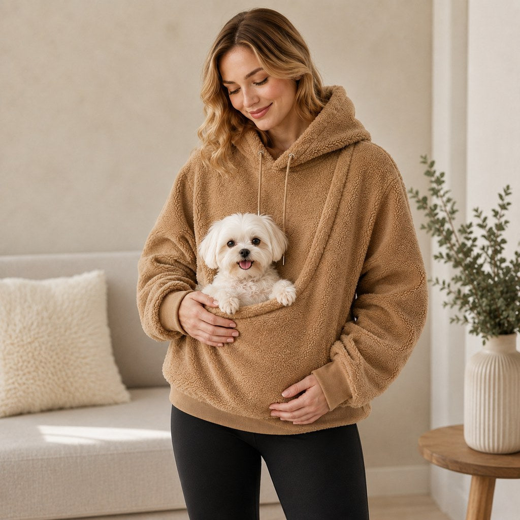 Pet Carrier Sherpa Hoodie for Small Dogs & Cats – Cozy Front Pouch Sweatshirt for Walks, Errands & Home Cuddles – Keeps 