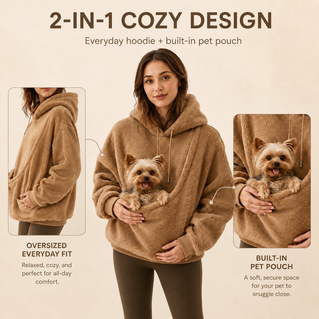 Pet Carrier Sherpa Hoodie for Small Dogs & Cats – Cozy Front Pouch Sweatshirt for Walks, Errands & Home Cuddles – Keeps 
