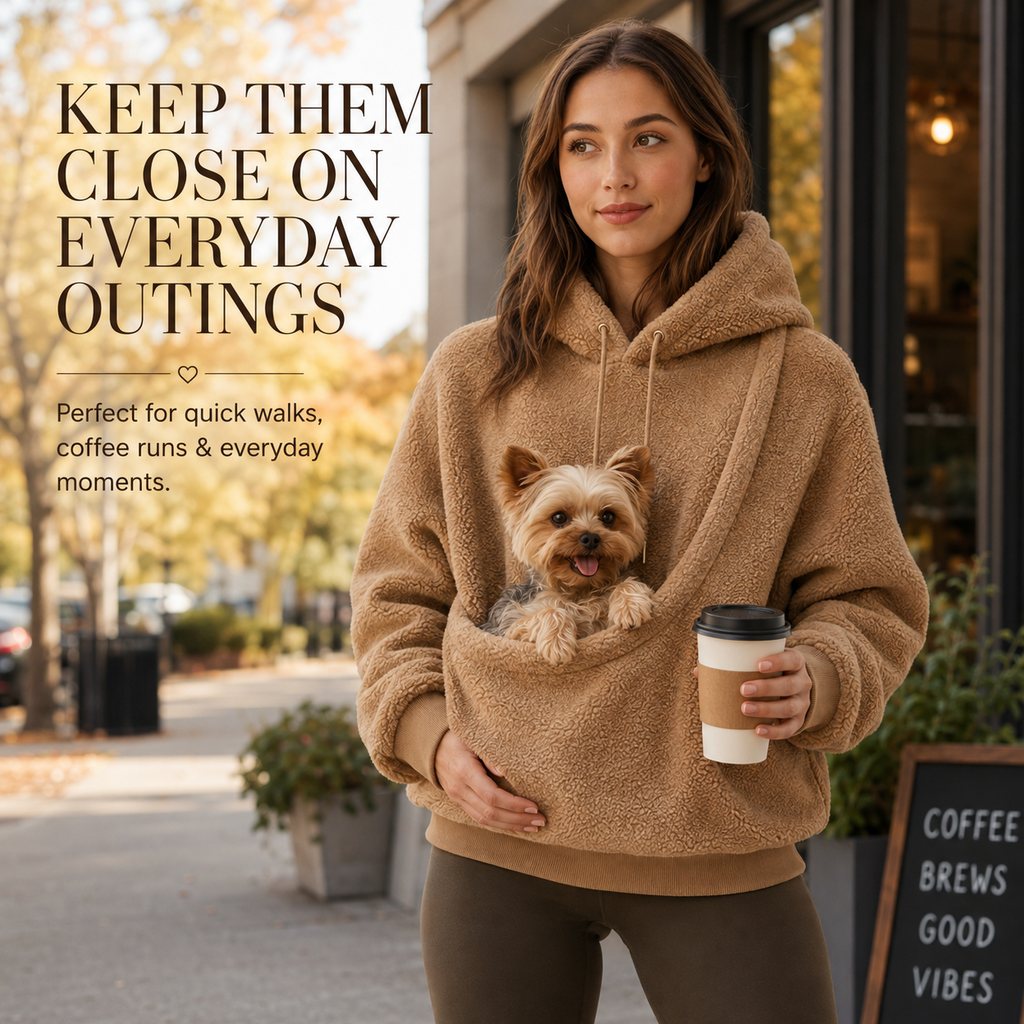 Pet Carrier Sherpa Hoodie for Small Dogs & Cats – Cozy Front Pouch Sweatshirt for Walks, Errands & Home Cuddles – Keeps 