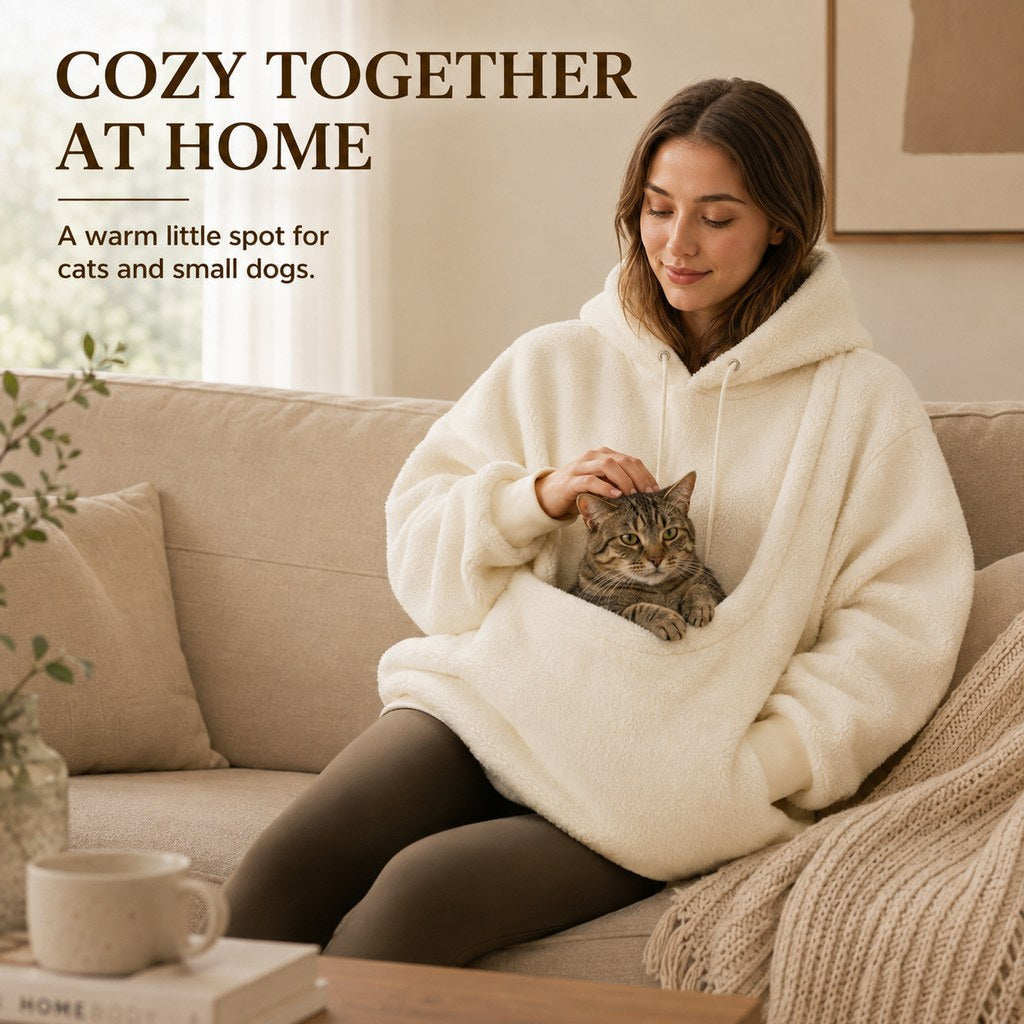 Pet Carrier Sherpa Hoodie for Small Dogs & Cats – Cozy Front Pouch Sweatshirt for Walks, Errands & Home Cuddles – Keeps 