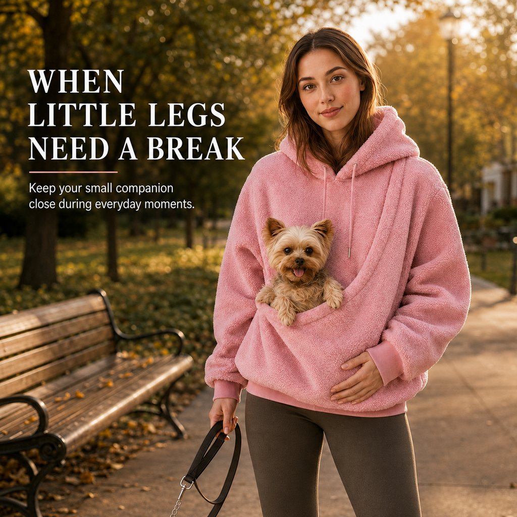 Pet Carrier Sherpa Hoodie for Small Dogs & Cats – Cozy Front Pouch Sweatshirt for Walks, Errands & Home Cuddles – Keeps 