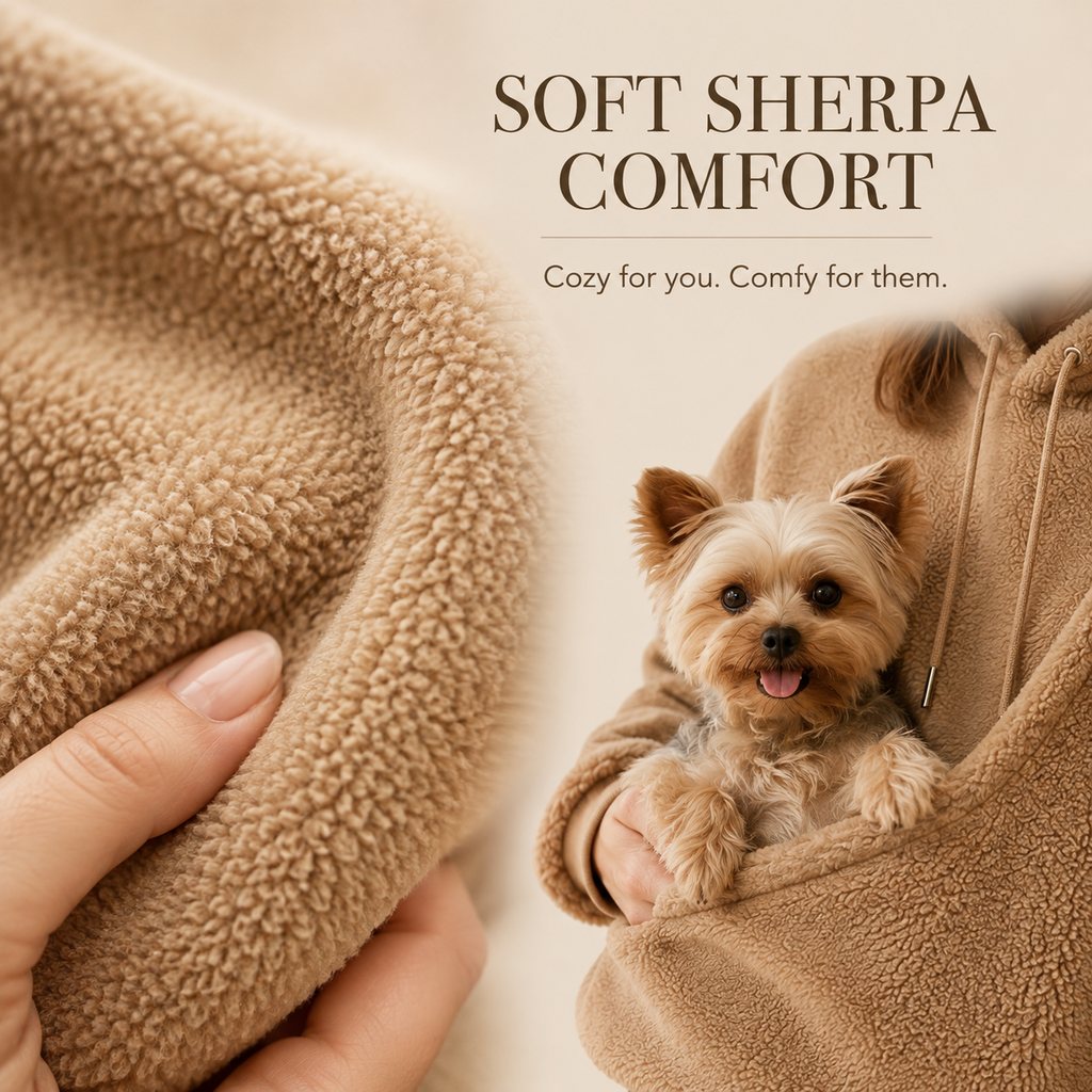 Pet Carrier Sherpa Hoodie for Small Dogs & Cats – Cozy Front Pouch Sweatshirt for Walks, Errands & Home Cuddles – Keeps 