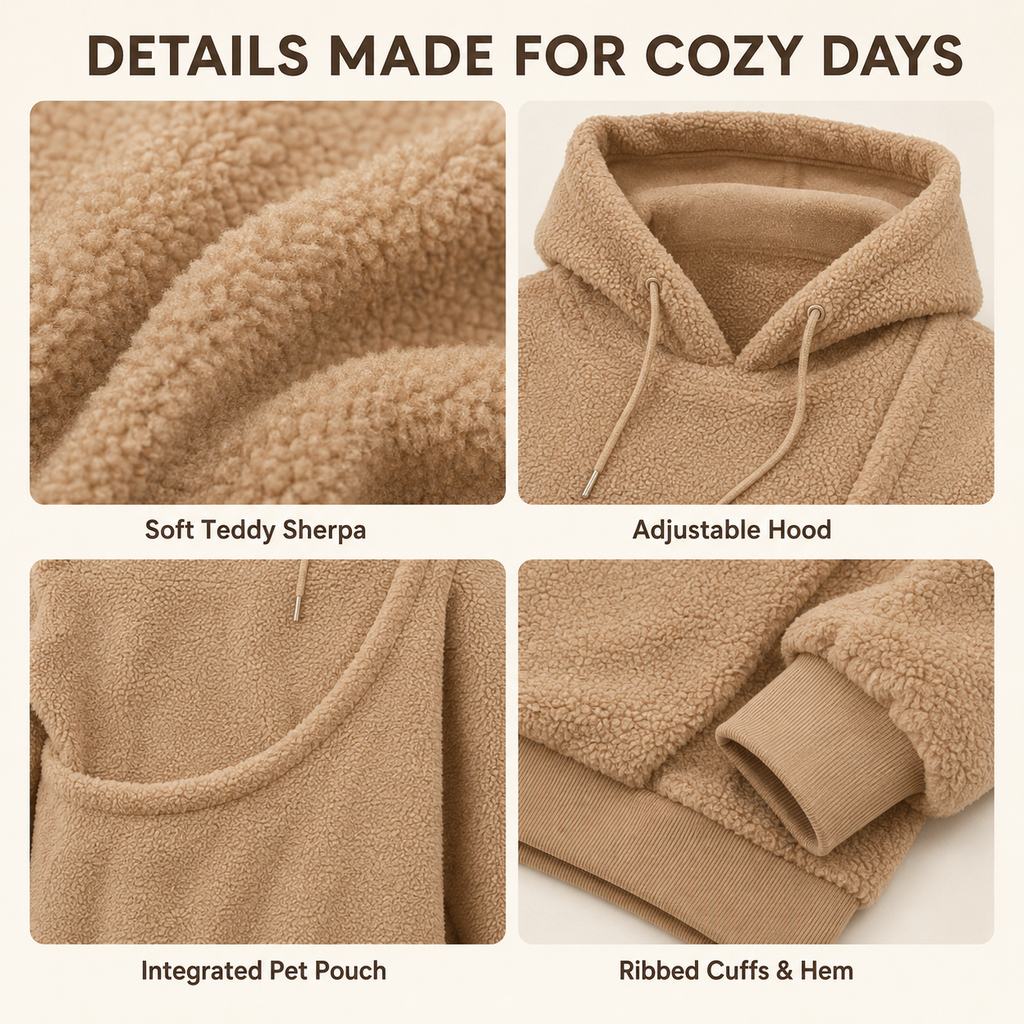 Pet Carrier Sherpa Hoodie for Small Dogs & Cats – Cozy Front Pouch Sweatshirt for Walks, Errands & Home Cuddles – Keeps 