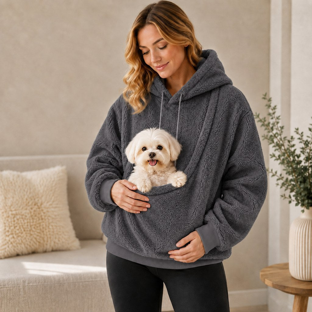 Pet Carrier Sherpa Hoodie for Small Dogs & Cats – Cozy Front Pouch Sweatshirt for Walks, Errands & Home Cuddles – Keeps 