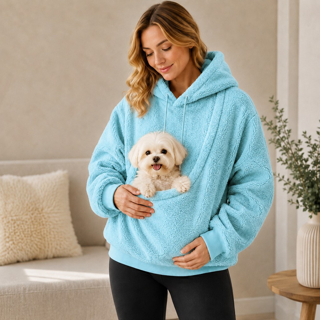 Pet Carrier Sherpa Hoodie for Small Dogs & Cats – Cozy Front Pouch Sweatshirt for Walks, Errands & Home Cuddles – Keeps 