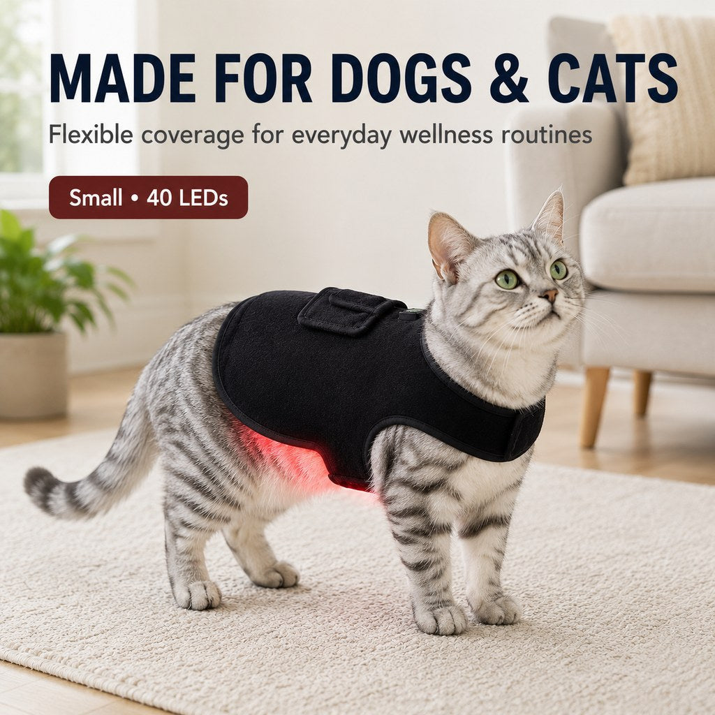 Pet Red Light Therapy Vest for Dogs & Cats – 660nm + 850nm Near-Infrared for Back, Hip, Joint & Muscle Comfort – USB or 