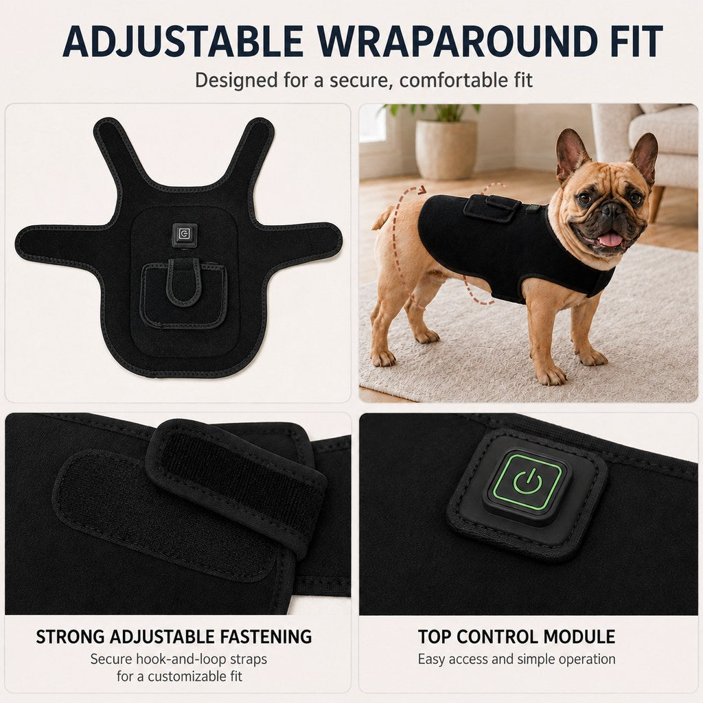 Pet Red Light Therapy Vest for Dogs & Cats – 660nm + 850nm Near-Infrared for Back, Hip, Joint & Muscle Comfort – USB or 