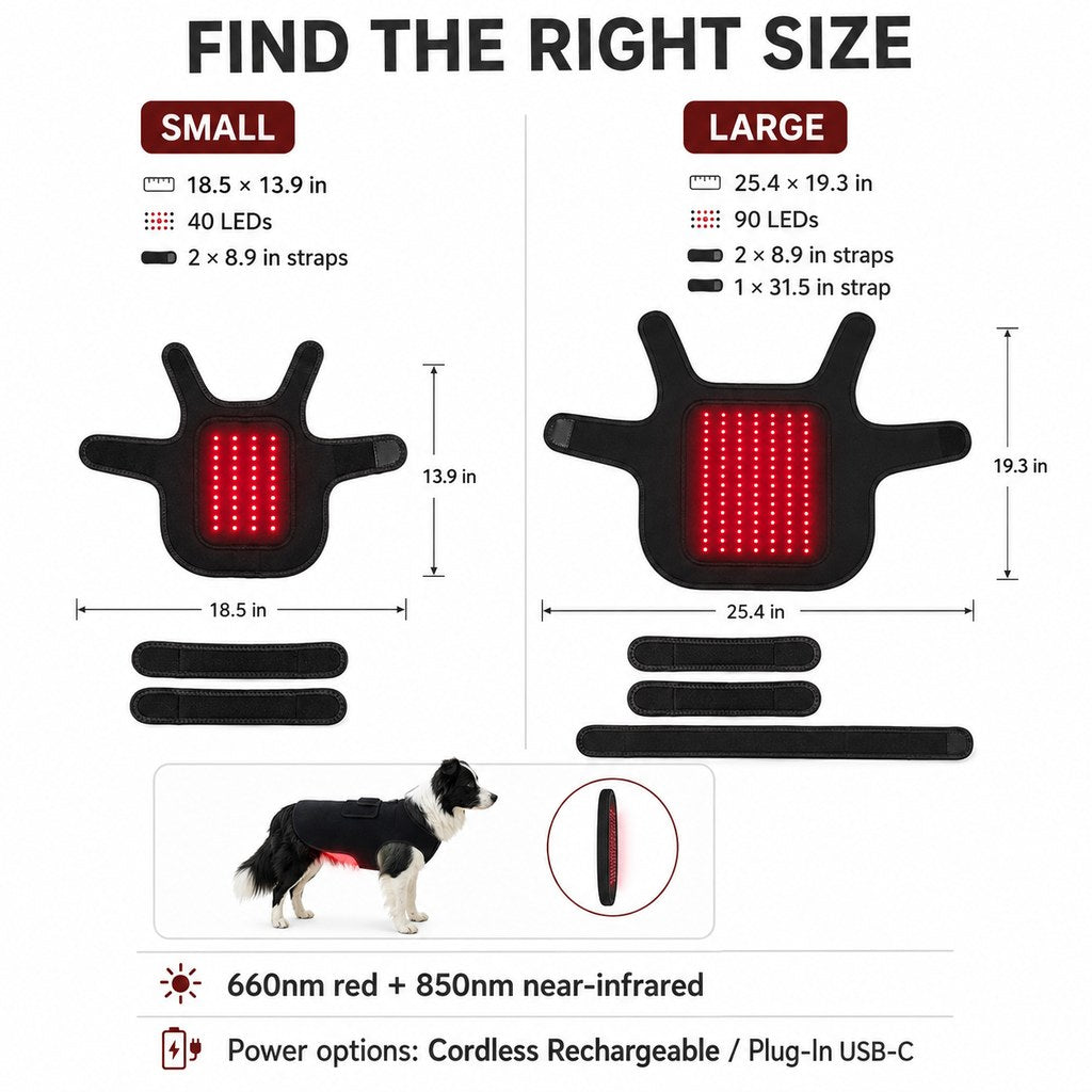 Pet Red Light Therapy Vest for Dogs & Cats – 660nm + 850nm Near-Infrared for Back, Hip, Joint & Muscle Comfort – USB or 