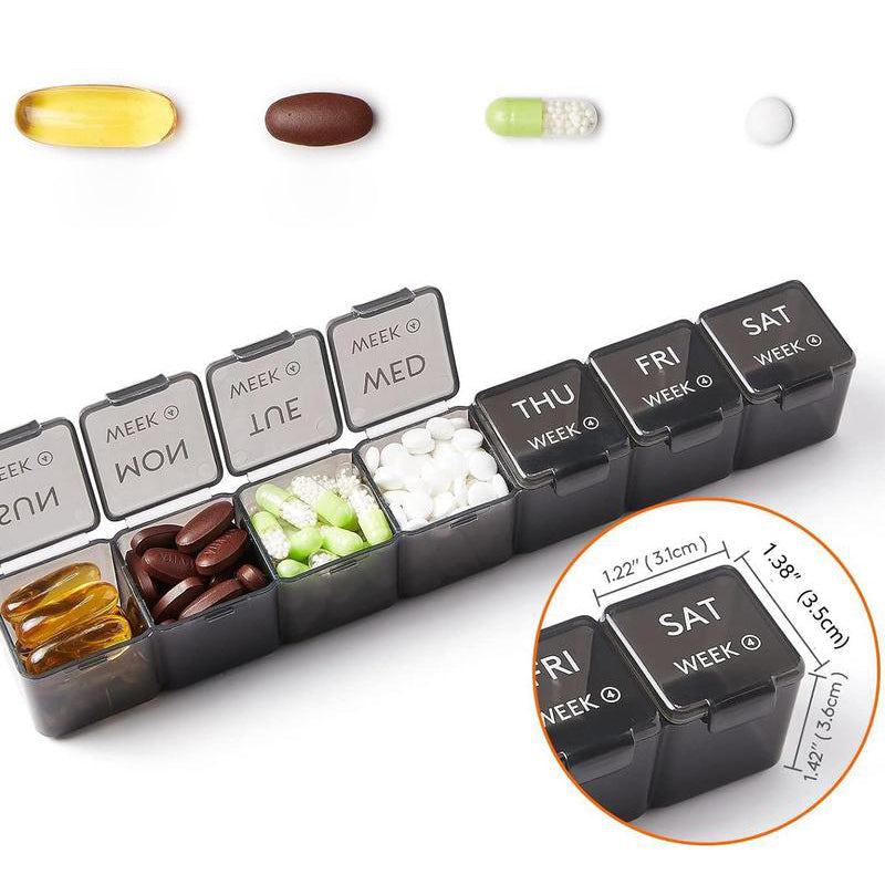 Pill organizer with 28 compartments