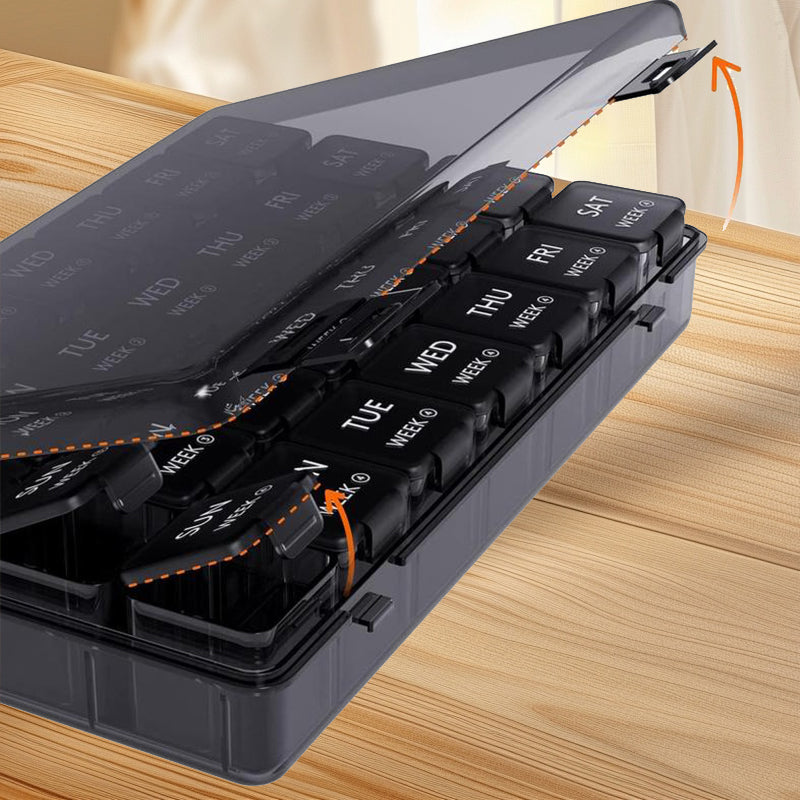 Pill organizer with 28 compartments