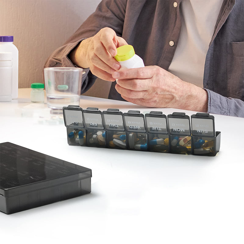 Pill organizer with 28 compartments