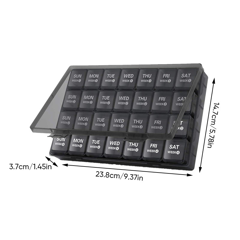 Pill organizer with 28 compartments