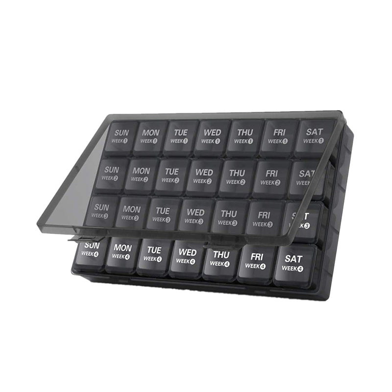 Pill organizer with 28 compartments