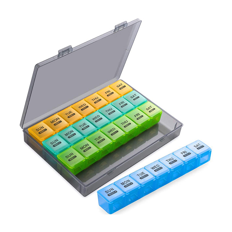 Pill organizer with 28 compartments