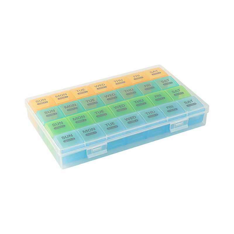 Pill organizer with 28 compartments