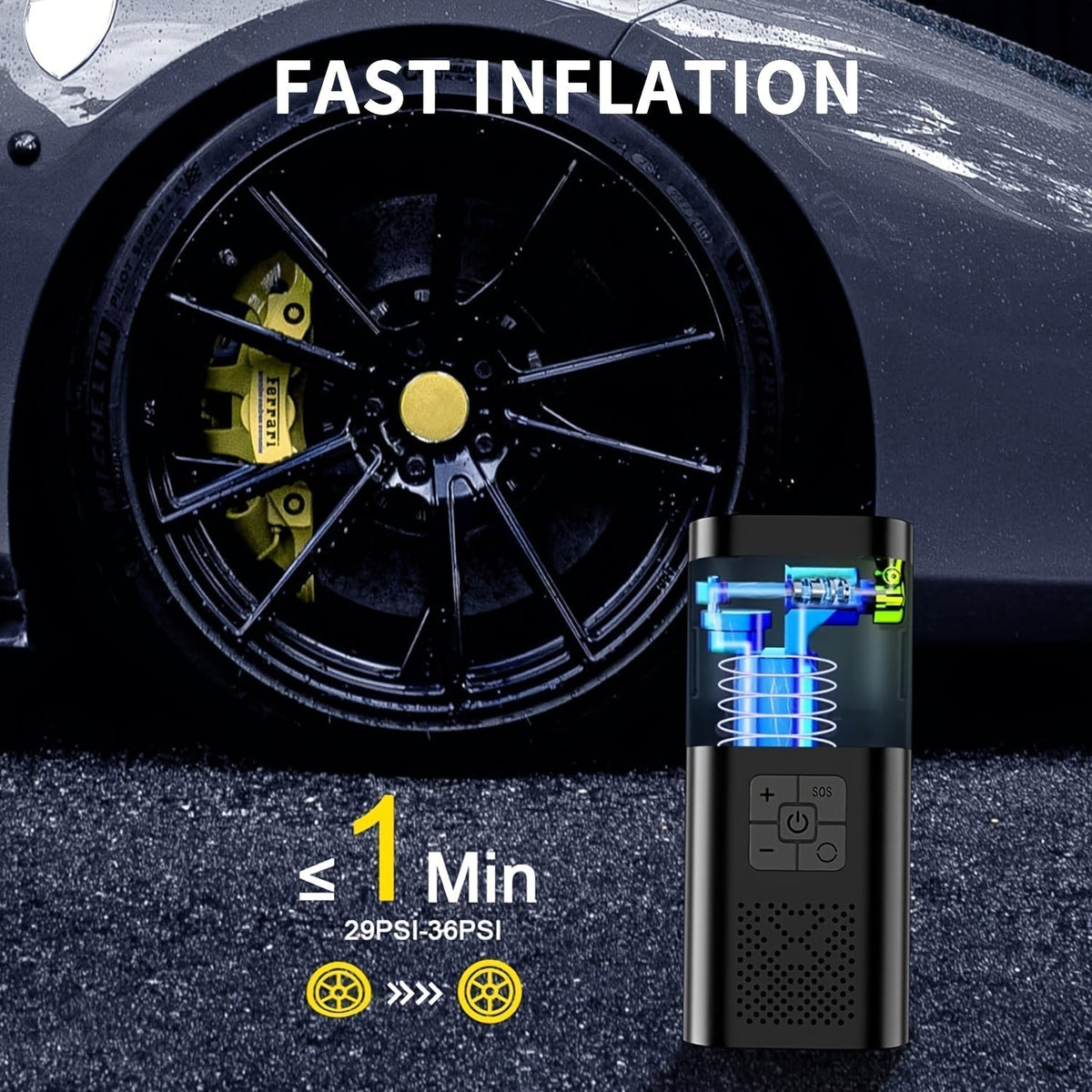 Portable Air Compressor with LCD Screen and LED Light – 150 PSI Inflator for Cars, Bikes, and Sports Gear