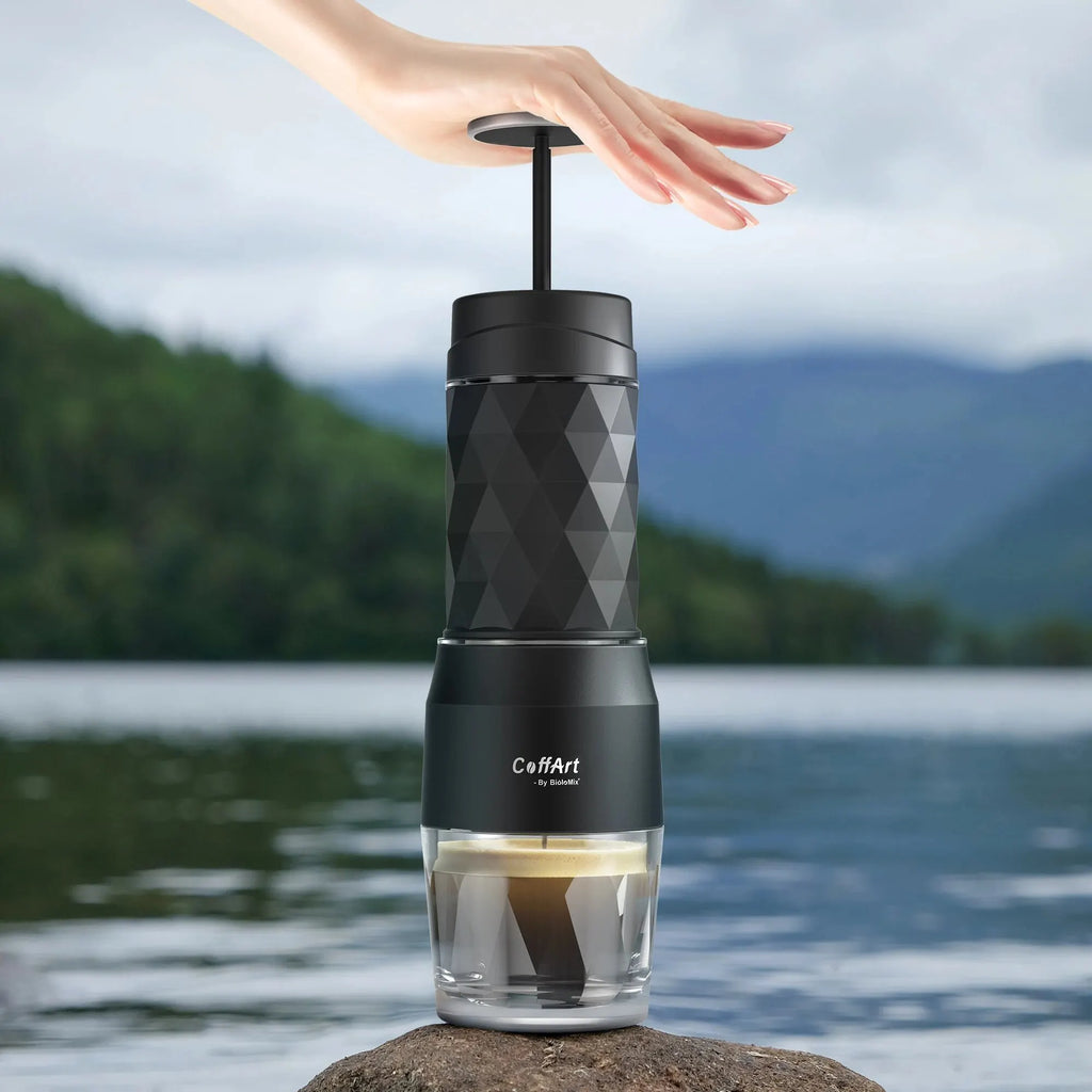 Portable Hand Press Espresso Maker for Travel – Works with Capsules & Ground Coffee