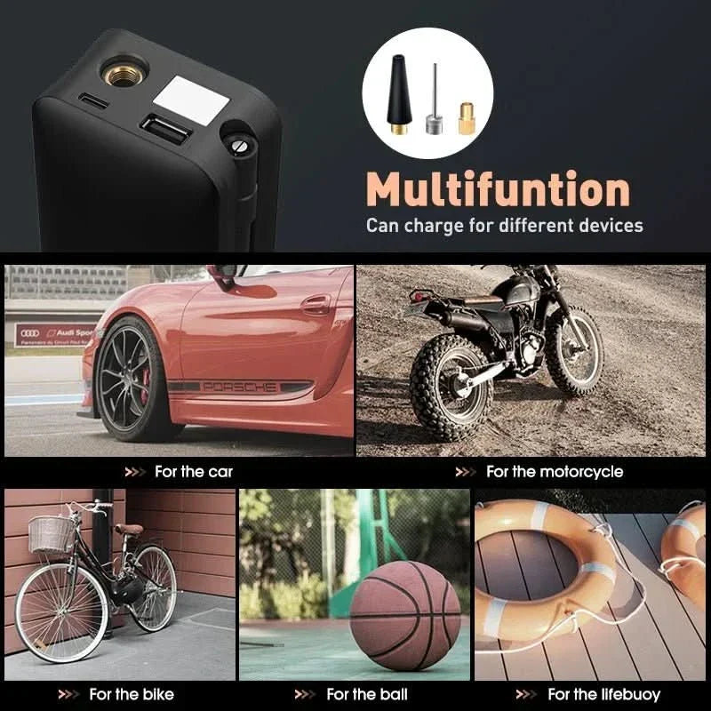 Portable rechargeable tire inflator for car & bike