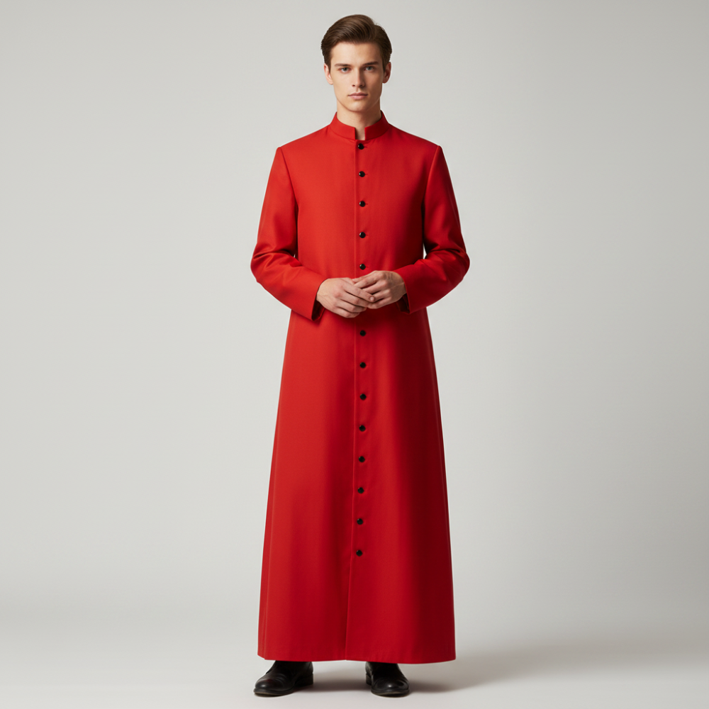 Priest costume, full-length cassock with button front and mandarin collar, 6 colors, sizes S to 5XL