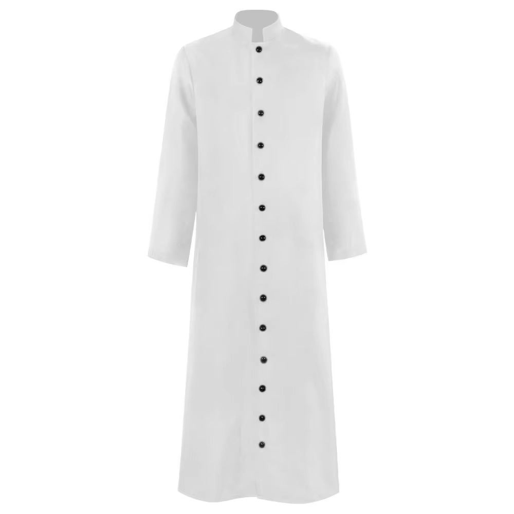 Priest costume, full-length cassock with button front and mandarin collar, 6 colors, sizes S to 5XL
