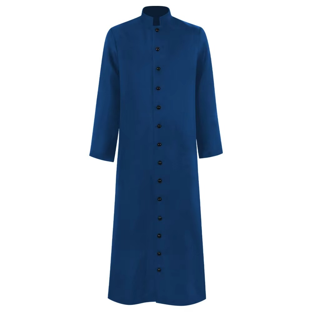 Priest costume, full-length cassock with button front and mandarin collar, 6 colors, sizes S to 5XL