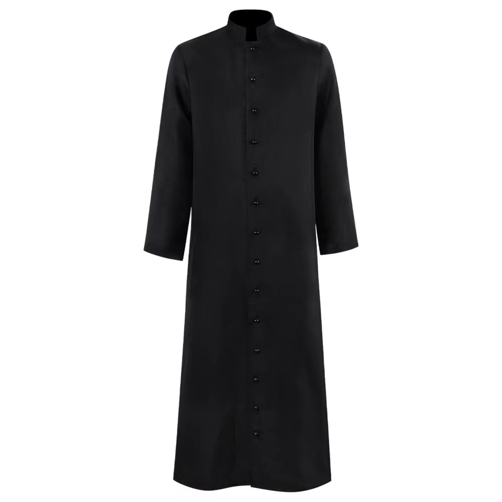 Priest costume, full-length cassock with button front and mandarin collar, 6 colors, sizes S to 5XL