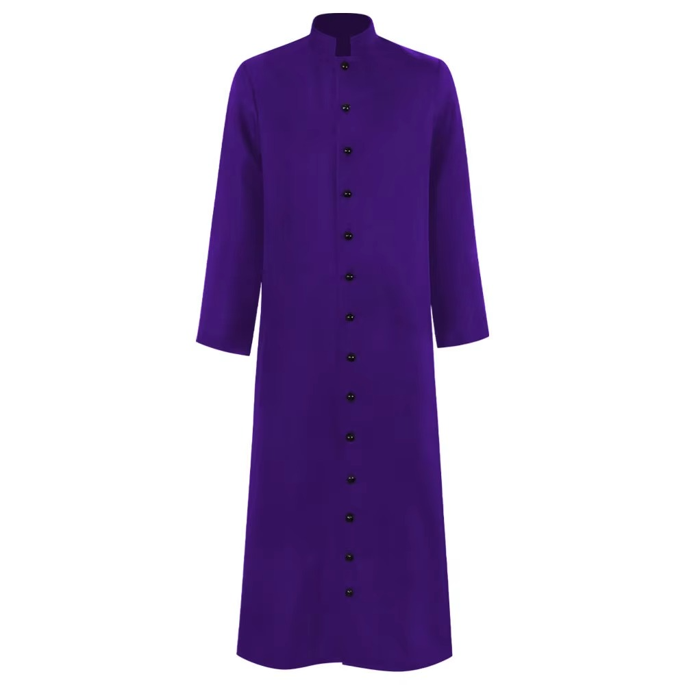 Priest costume, full-length cassock with button front and mandarin collar, 6 colors, sizes S to 5XL