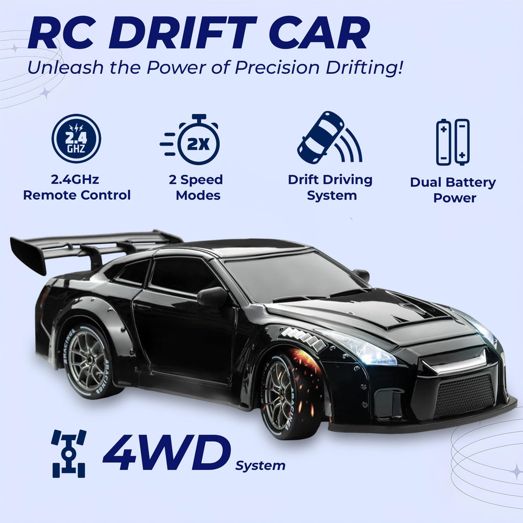 RC Drift Car with LED Lights, High-Speed 4WD & Drift Tires