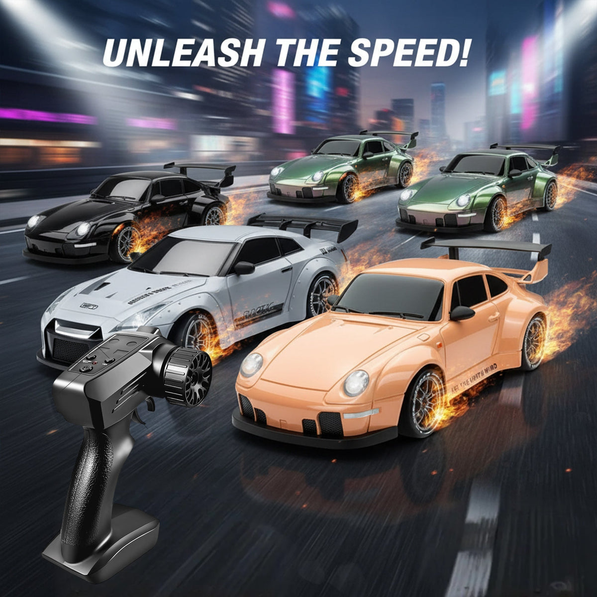 RC Drift Car with LED Lights, High-Speed 4WD & Drift Tires