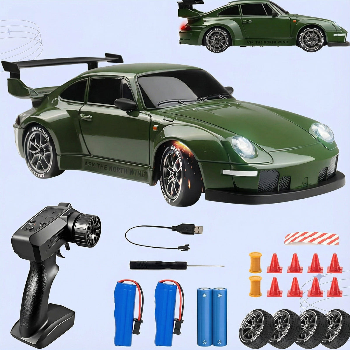 RC Drift Car with LED Lights, High-Speed 4WD & Drift Tires
