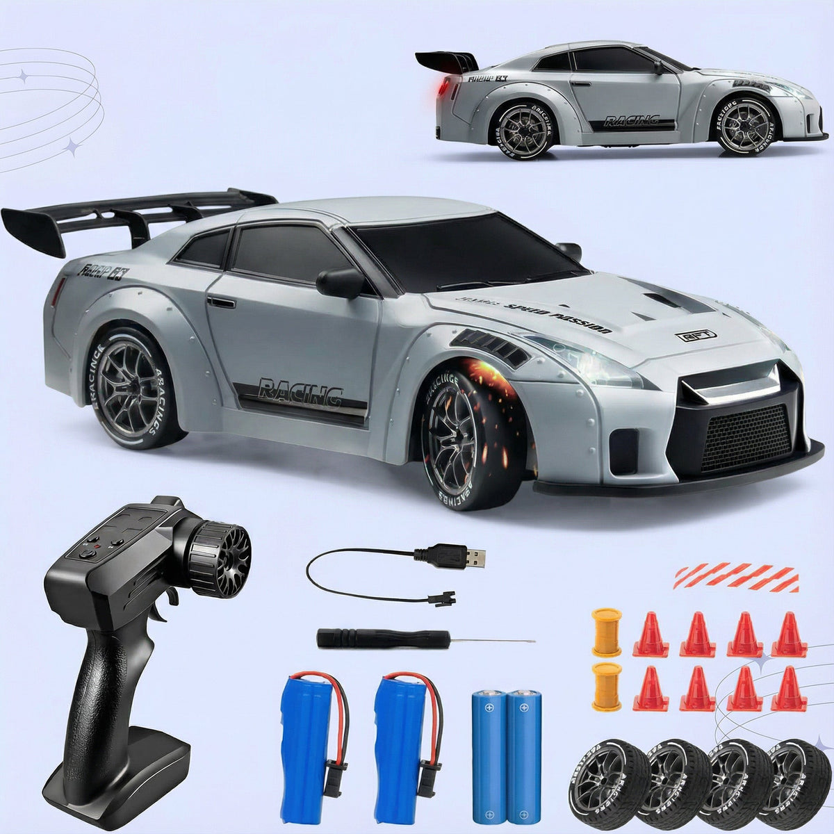 RC Drift Car with LED Lights, High-Speed 4WD & Drift Tires