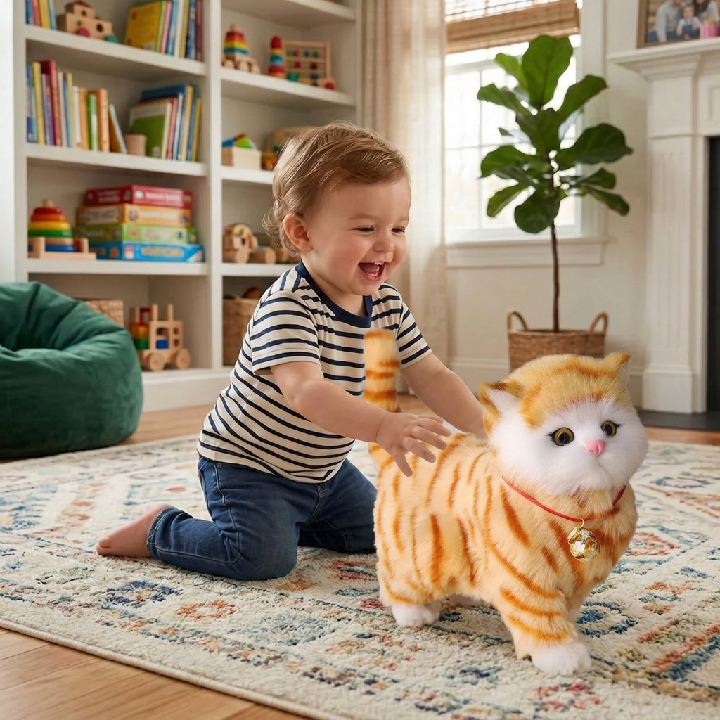 Realistic Interactive Tabby Robot Kitten, Walking and Meowing Robot Cat