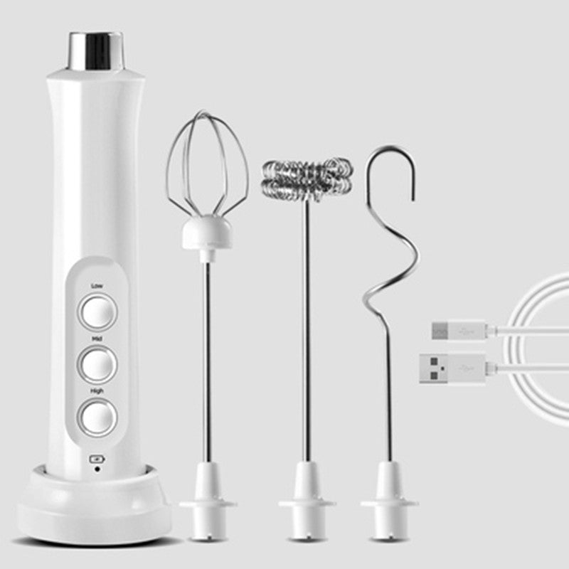 Rechargeable Handheld Milk Frother with 3 Speeds & 3 Interchangeable Heads for Latte, Bulletproof Coffee, Protein Shakes