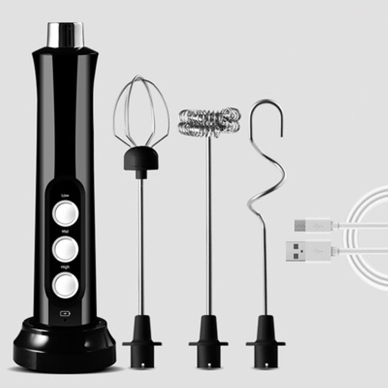 Rechargeable Handheld Milk Frother with 3 Speeds & 3 Interchangeable Heads for Latte, Bulletproof Coffee, Protein Shakes